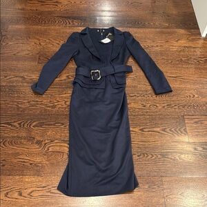 BGL Navy Long Sleeve Belted Dress